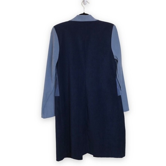 Vintage Pride and Joy Patchwork Faux Suede Duster Blue Jacket Women Size 10 - Picture 2 of 11